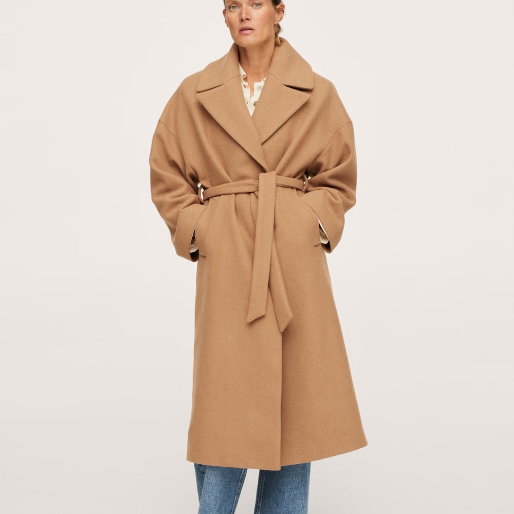 Mango wide lapel wool-blend coat